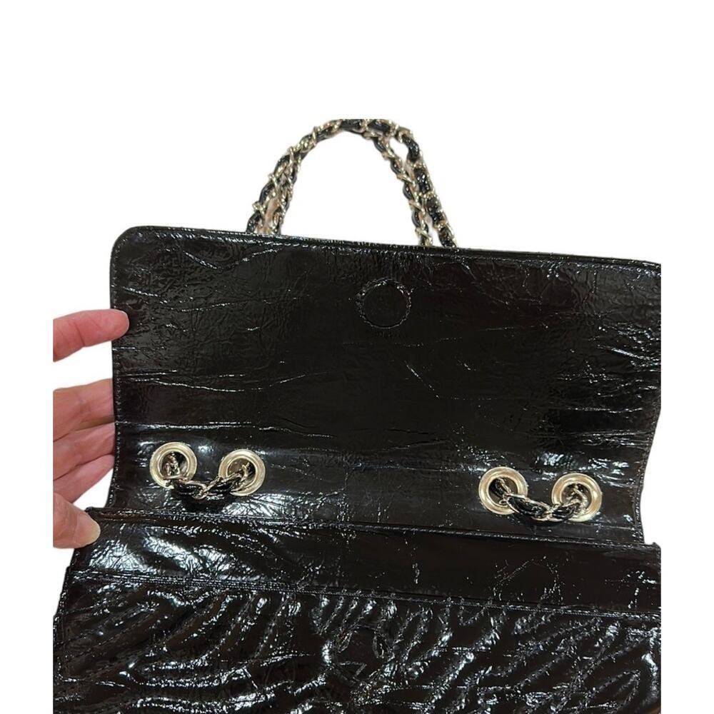 Anne Klein Black Patent Lion Lady Adjustable Shoulder Strap Bag | Color: Black - Picture 10 of 12